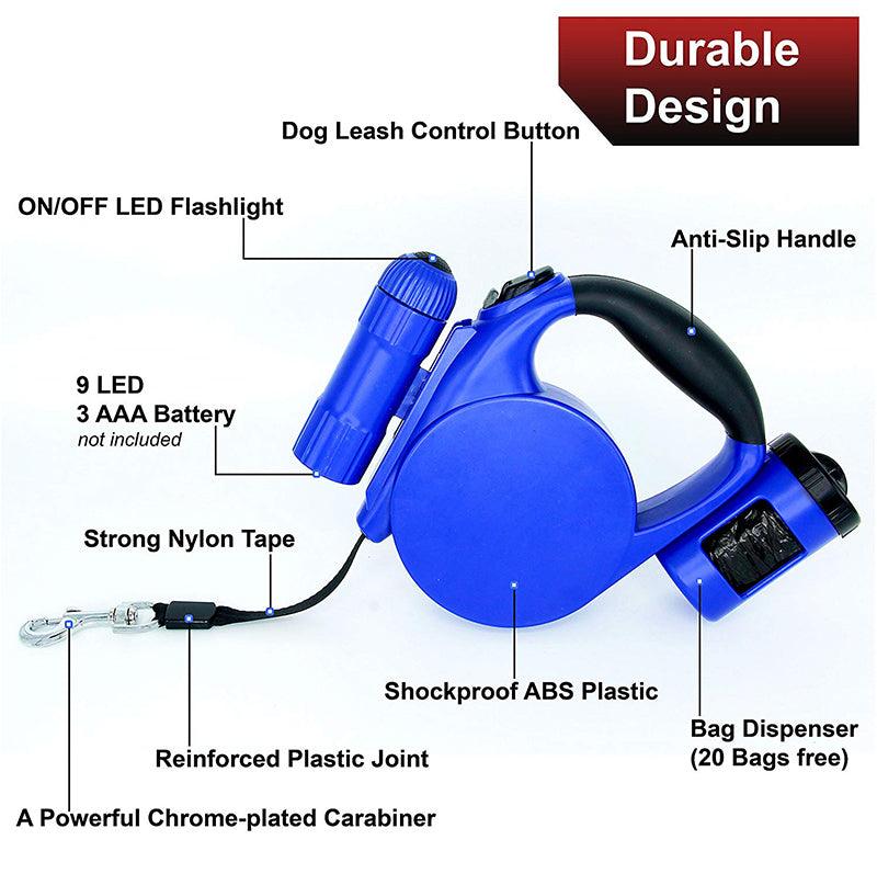 LED Dog Leash with Bag Dispenser